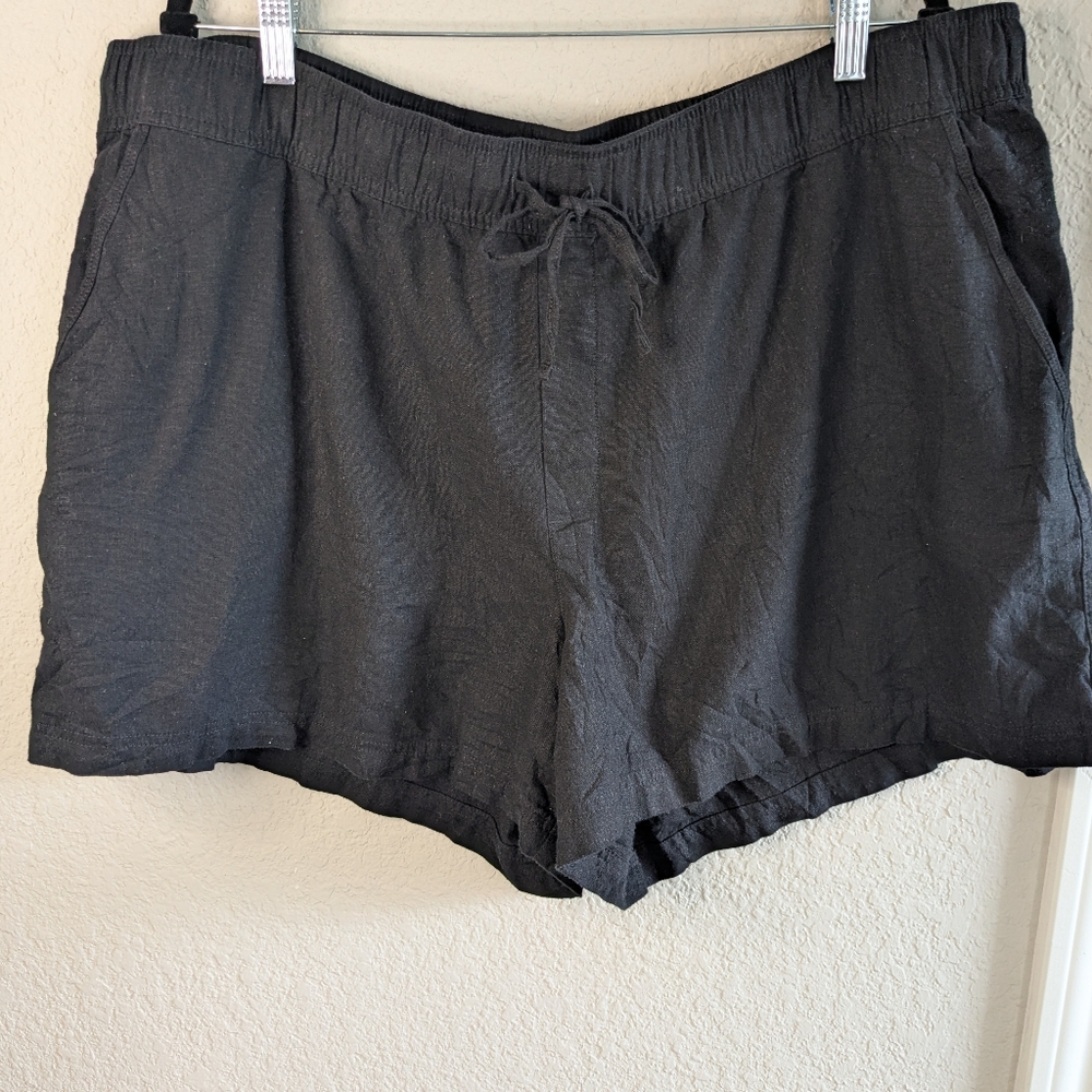 GAP Linen Blend Shorts XXL Black Elastic Waist Pockets Excellent Condition